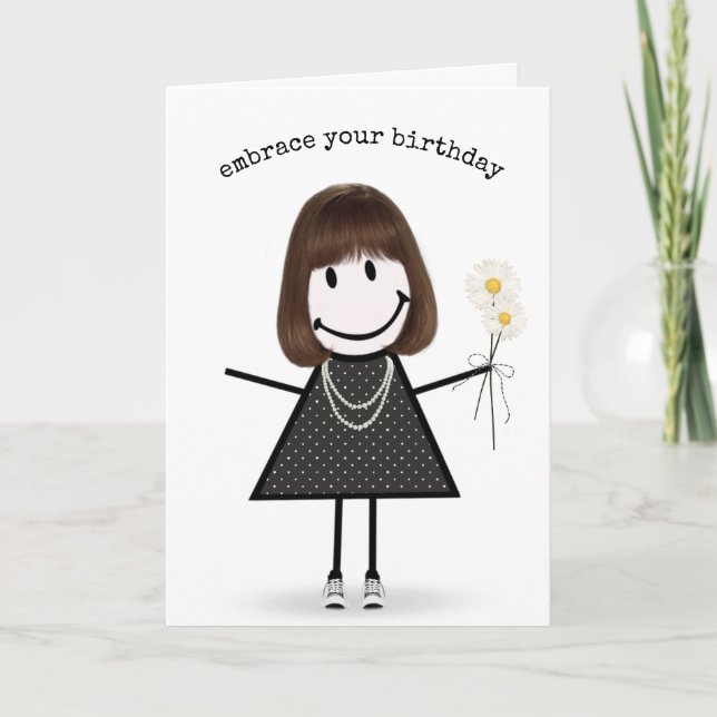 Carte Fille de dessin animé bâton d'anniversaire avec de (Devant)