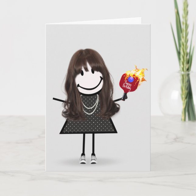 Carte Fille de dessin animé bâton d'anniversaire pour pi (Devant)