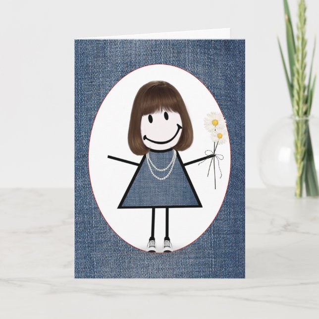 Carte Fille de dessin animé d'anniversaire avec des marg (Devant)