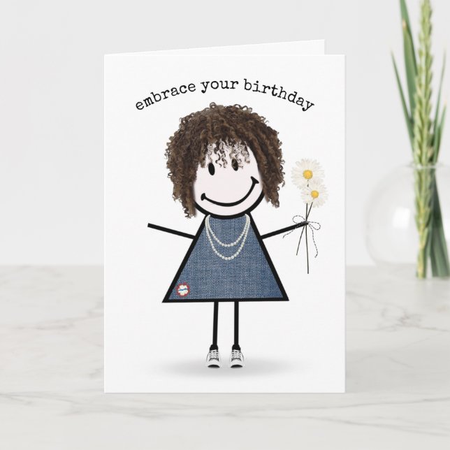 Carte Fille de dessin animé d'anniversaire avec des marg (Devant)