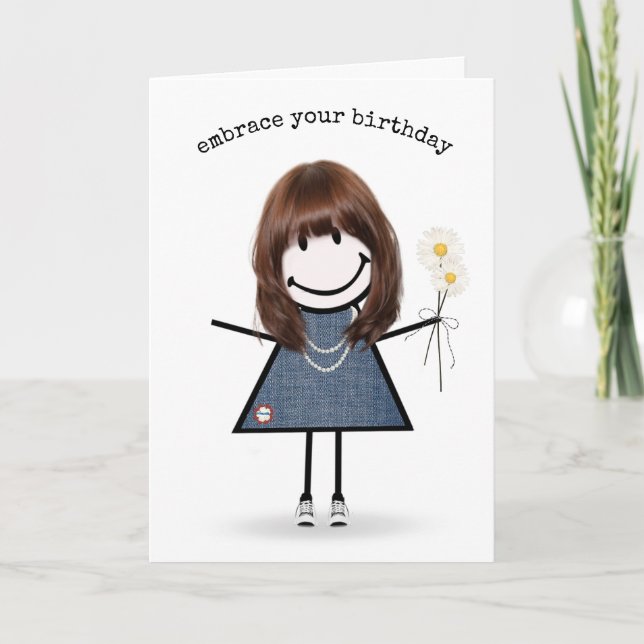 Carte Fille de dessin animé d'anniversaire avec des marg (Devant)