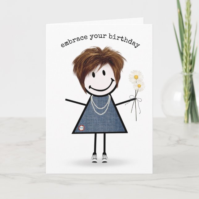 Carte Fille de dessin animé d'anniversaire avec des marg (Devant)
