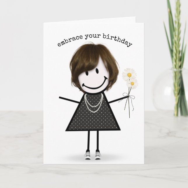 Carte Fille de dessin animé d'anniversaire avec des marg (Devant)