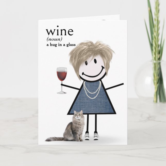 Carte Fille de dessin animé d'anniversaire avec du vin e (Devant)