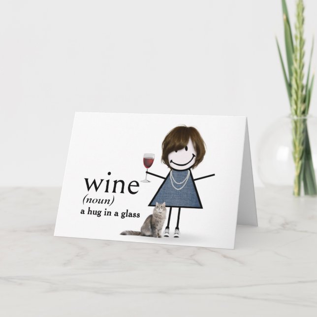 Carte Fille de dessin animé d'anniversaire avec du vin e (Devant)