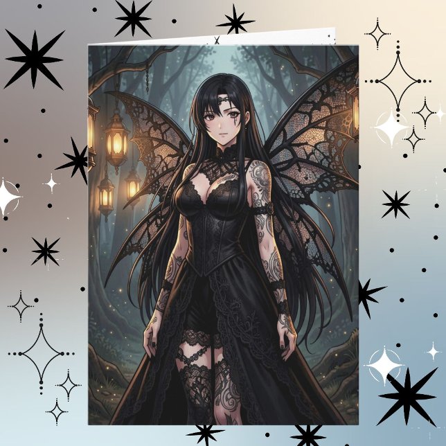 Carte Fille de fée d'anime gothique | Joyeux Anniversair (Créateur téléchargé)
