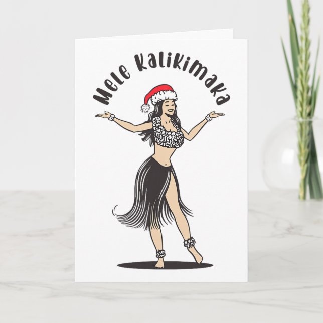 Carte Fille de jupe de hula de Noël hawaïenne Chapeau de (Devant)