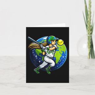 Carte Fille de la Journée de la Terre Jouant au Softball