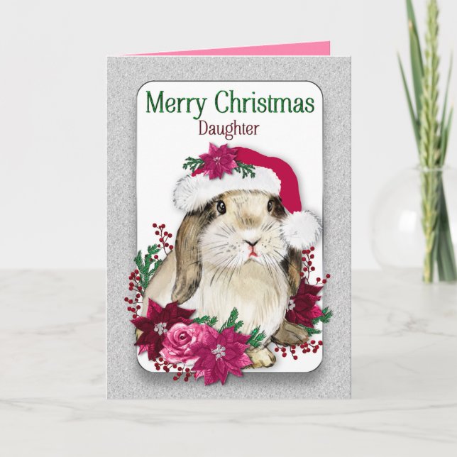 Carte FILLE DE Noël Bunny Portant le Casquette de Santas (Devant)