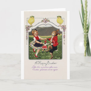 Carte Fille de Pâques vintage Lapin Poussin