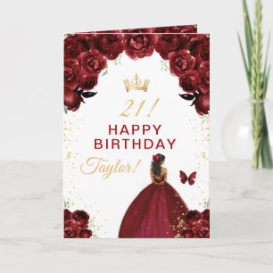 Carte Fille de peau foncée rouge foncé Joyeux anniversai