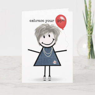 Carte Fille de personnage bâton de 95e anniversaire avec