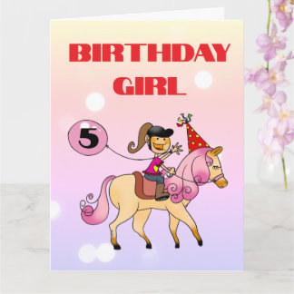 Carte Fille de petit poney personnalisée pour 5e anniver
