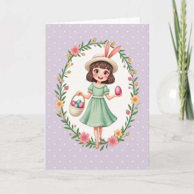 Carte Fille de Printemps à Points (Devant)
