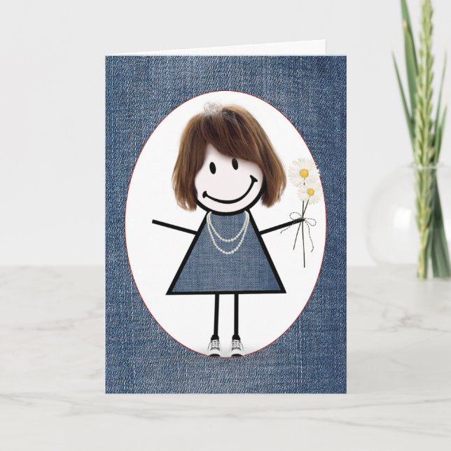 Carte Fille de stick figure d'anniversaire avec des marg (Devant)