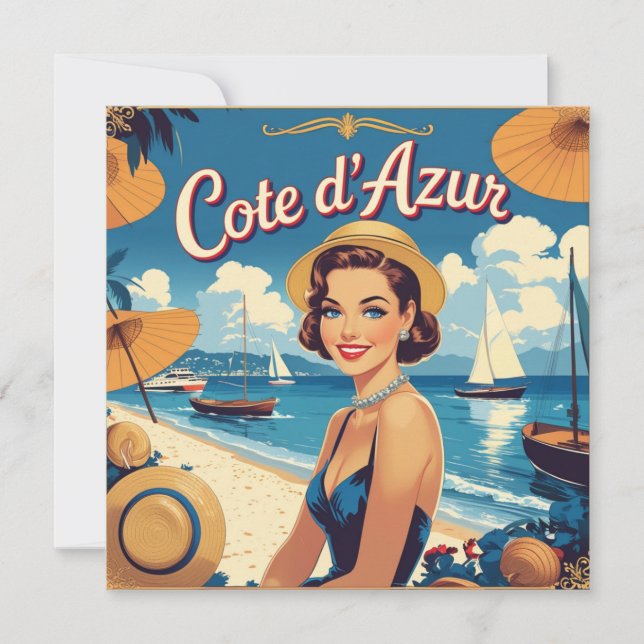 Carte fille de style vintage Côte d'Azur Beach (Devant)