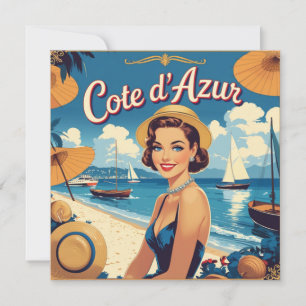 Carte fille de style vintage Côte d'Azur Beach