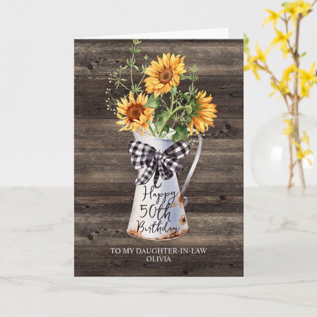 Carte Fille de tournesol rustique en droit 50e anniversa (Fleur jaune)