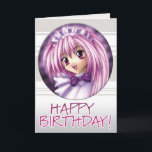 Carte Fille domestique Manga pour Anniversaire<br><div class="desc">Une illustration originale d'anime d'une femme de chambre mignonne aux cheveux roses. Ce design de carte d'anniversaire a été spécialement conçue pour Zazzle, avec des dessins à la fois à l'extérieur et à l'intérieur de la carte et peut être entièrement personnalisée pour ajouter des photos et du texte supplémentaires. Il...</div>
