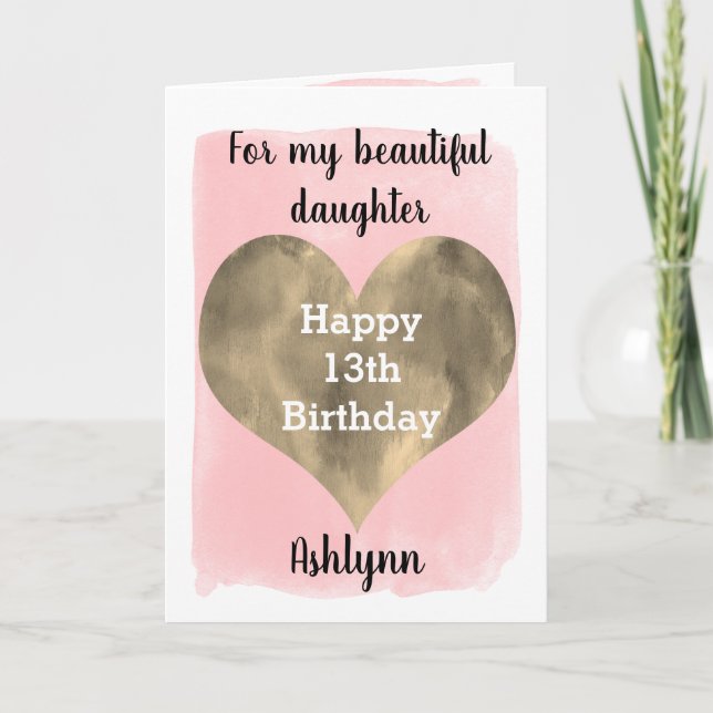 Carte Fille du 13e anniversaire de l'or et du rose (Devant)