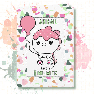 Carte Fille du 1er anniversaire Dinosaur Cartoon Mignonn