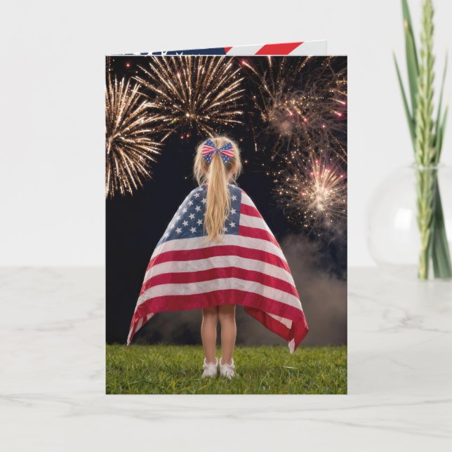 Carte Fille du 4 juillet sous le drapeau américain (Devant)