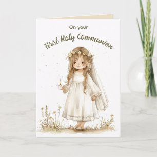 Carte Fille Editable Avec Bougie Première Sainte Communi