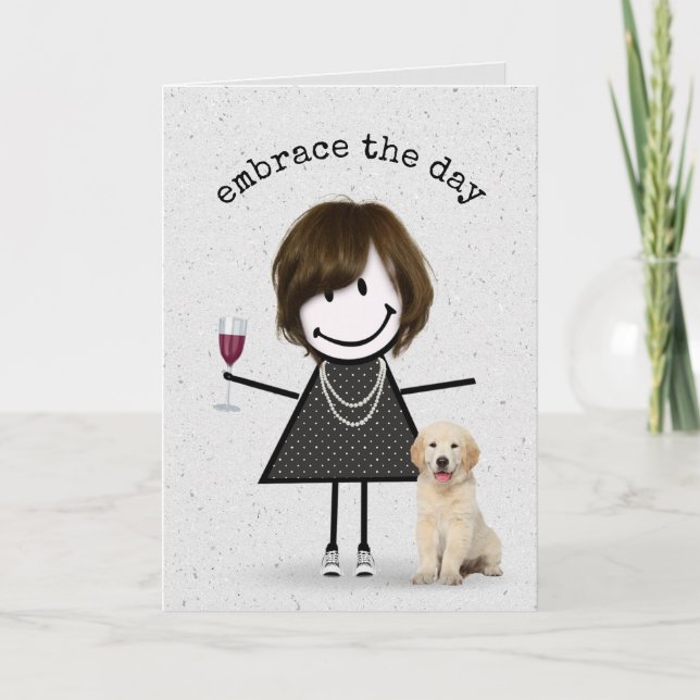 Carte Fille en bâtonnets d'anniversaire avec chien (Devant)