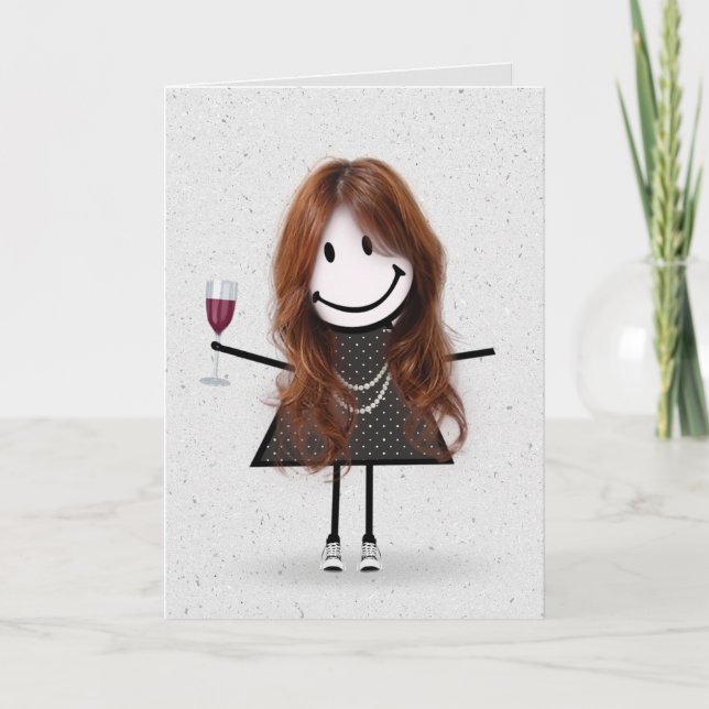 Carte Fille en bâtonnets d'anniversaire avec du vin (Devant)