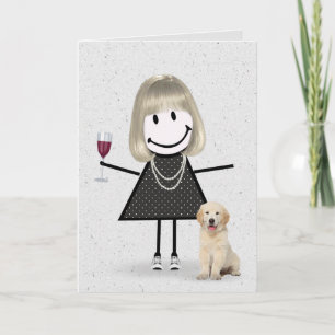 Carte Fille en bâtonnets d'anniversaire avec Retriever d