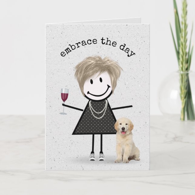 Carte Fille en bâtonnets pour anniversaire avec chien  (Devant)