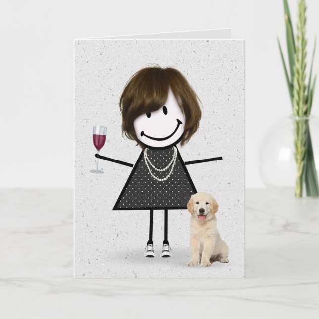 Carte Fille en bâtonnets pour anniversaire avec chien   (Devant)