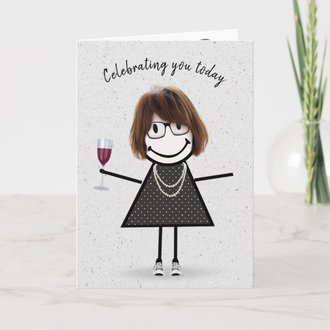 Carte Fille en bâtonnets pour anniversaire avec du vin r (Devant)