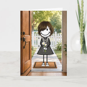 Carte Fille en bonhomme allumette d'anniversaire avec bo