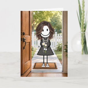 Carte Fille en bonhomme allumette d'anniversaire avec bo