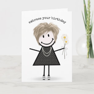 Carte Fille en bonhomme allumette d'anniversaire avec de