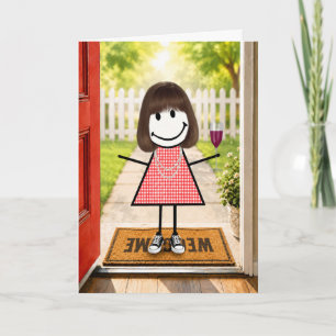 Carte Fille en bonhomme allumette d'anniversaire avec ve