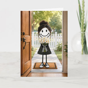 Carte Fille en bonhomme allumette d'anniversaire tenant