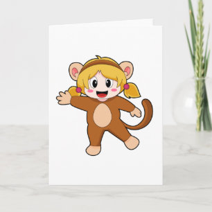 Carte Fille en costume comme singe