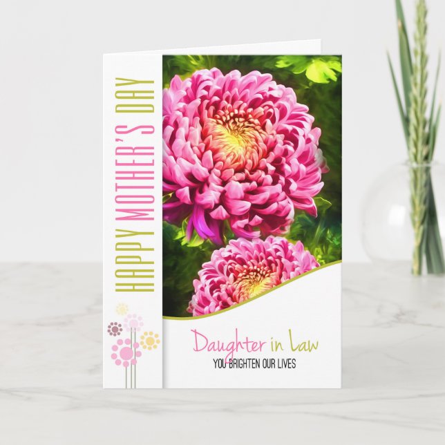 Carte Fille en droit Fête des Mères Jardin rose Dahlia (Devant)