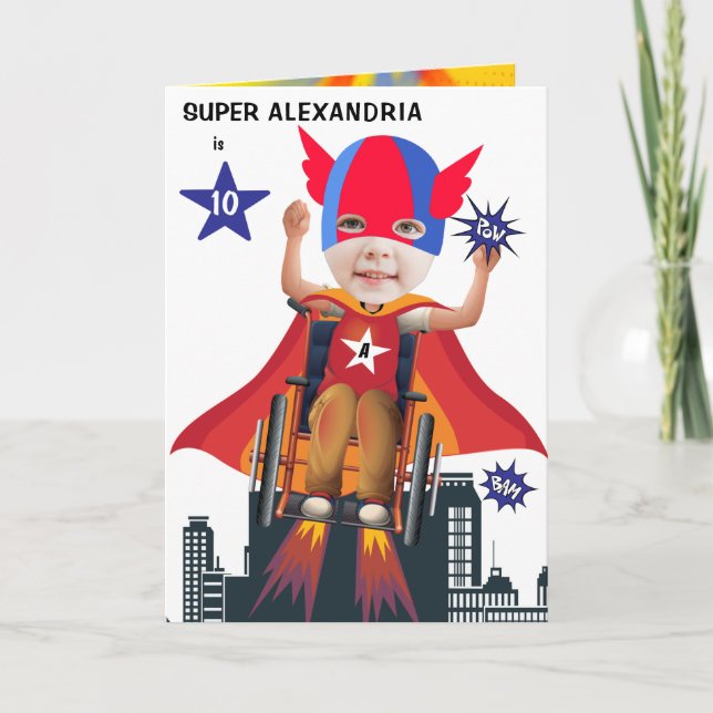 Carte Fille en fauteuil roulant Superhero Flying Hero An (Devant)