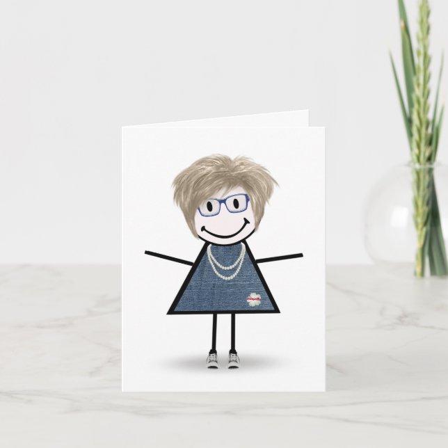 Carte Fille en forme de bâton en baskets pensant à vous (Devant)