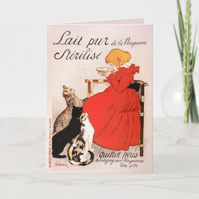Carte Fille en Robe Rouge Boire Lait Steinlen Poster (Devant)