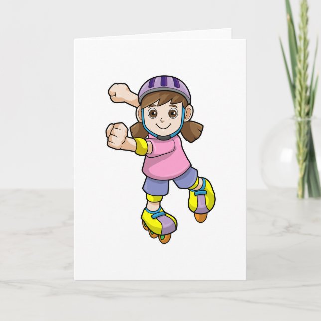 Carte Fille en tant que patineuse avec des patins et un  (Devant)