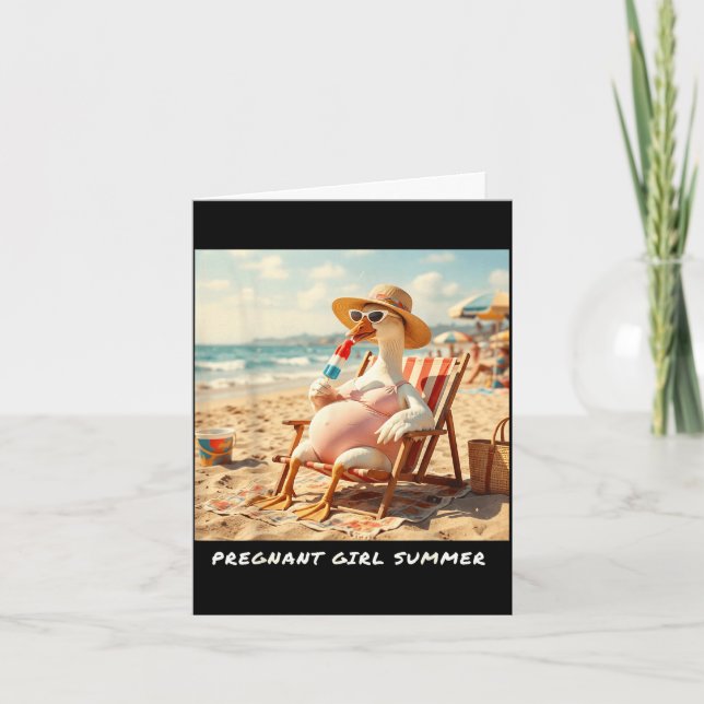 Carte fille enceinte été oie plage  (Devant)