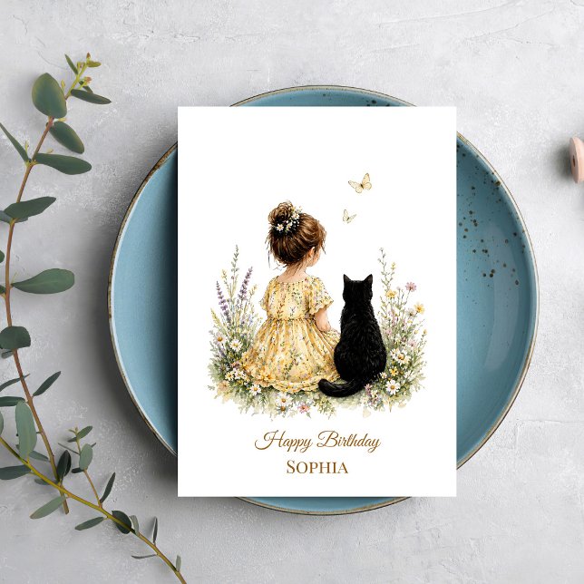 Carte Fille et chat noir (Créateur téléchargé)