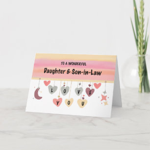 Carte Fille et fils en droit Valentine Love Hearts Moon