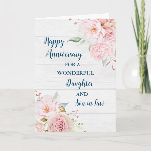 Carte Fille et Fils Floral en Droit Anniversaire Mariage (Devant)
