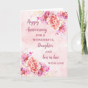 Carte Fille et Fils Floral en Droit Anniversaire Mariage