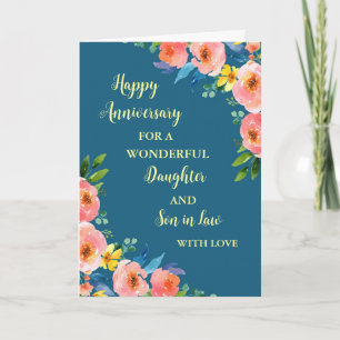 Carte Fille et Fils Floral en Droit Anniversaire Mariage